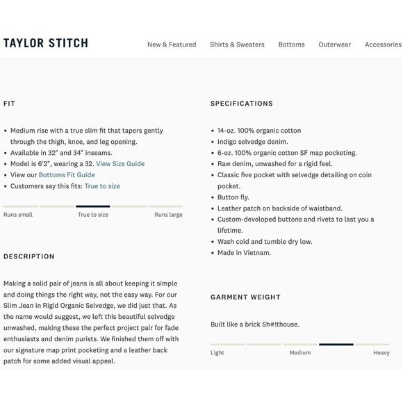 Taylor Stitch Men's Slim Jean Raw Denim 31x35 EUC - Picture 14 of 14